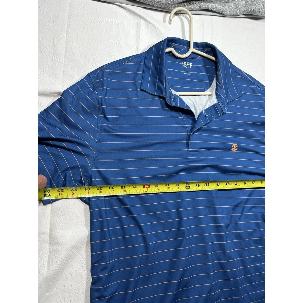 IZOD Golf Men's L Blue Striped Short Sleeve Breathable Polyester Polo Shirt - Picture 5 of 6